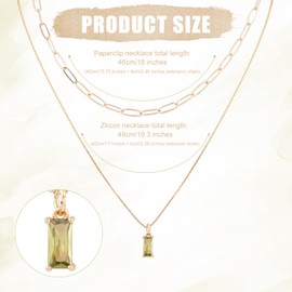 2pcs Gold Charm Necklaces for Women, No Fade Zircon Trendy Stack Pendant Birthstone Necklace and Paperclip Choker Stylish Birthday Jewelry Gift (August Peridot)