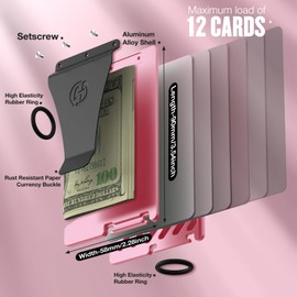 HIESGIE Minimalist Wallet for Women, Slim Card Holder with Money Clip, Metal Front Pocket Wallet, RFID Blocking, Pink, PMLC-26
