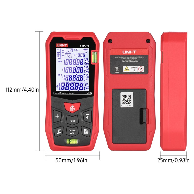 UNI-T LM50A Laser Distance Measure Meter 50M with 2 Bubble
