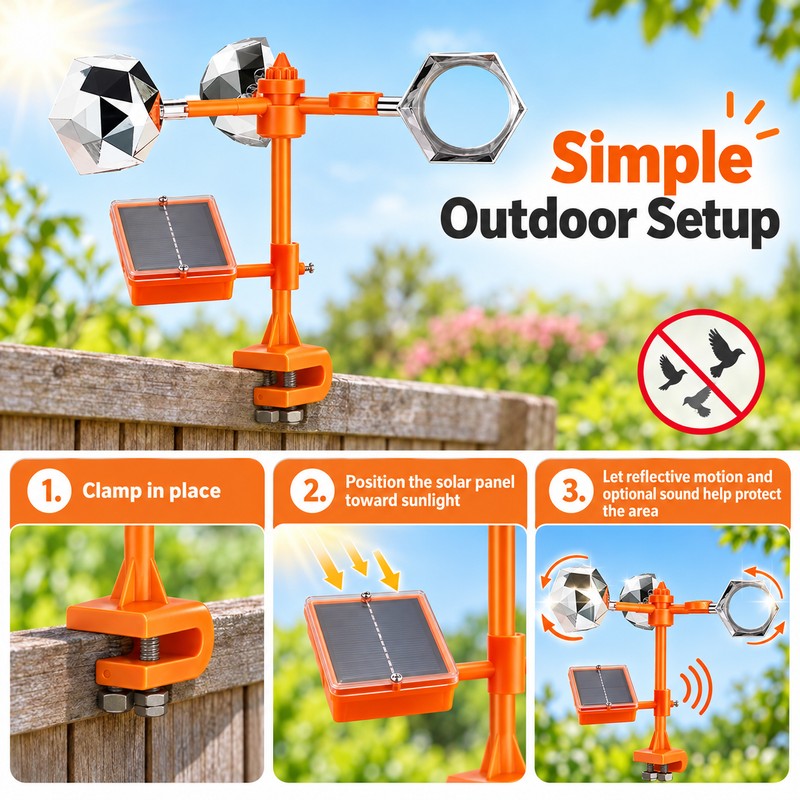 Solar Bird Repeller for Gardens – 3-in-1 Motion, Reflective Flash