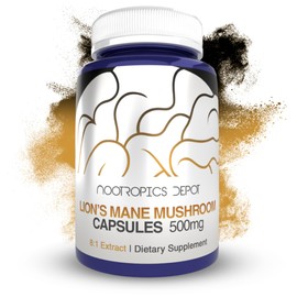 Nootropics Depot Lions Mane Mushroom Capsules | 8:1 Whole Fruiting Body Dual Extract | 500mg | 180 Count | Hericium erinaceus
