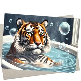 Whitman and Daughter Tiger Bathing Card, Tiger Birthday Card (1 Premium Card, 5X7 Inch) tiger bubble bath card blank for every occasion like birthday, thank you, or thinking of you - 753
