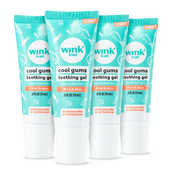Wink Naturals Baby Teething Relief for Infants and Kids, Cooling, Soothing Natural Gel for Sore Gums and Other Teething Discomfort (4 Pack, 15 ml Each)