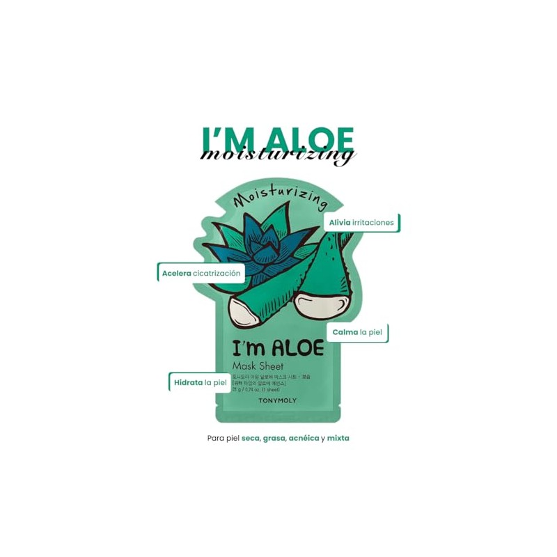 TONYMOLY - Mascarilla Facial Hidratante De Aloe Im Real 5pzas.
