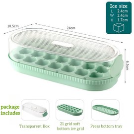 Pressable Ice Cube Tray with 21 Compartments, Green, Easy Ice Release for Coffee, Juice & Beverages, Side Spout for Mess-Free Pouring, Flexible, Durable, BPA-Free & Reusable