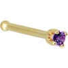 Solid 14k Yellow Gold 2mm Purple Cubic Zirconia Nose Stud