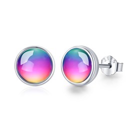 Moonstone Stud Earrings 925 Sterling Silver Earrings for Women Small Tiny Round Earrings for Girls Moonstone Christmas Jewellery Hypoallergenic Earrings for Sensitive Ears