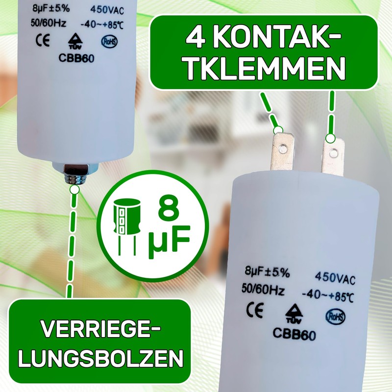 Capacitor 8µf CBB60 Rated Voltage 450 V Starting Capacitor ONIX