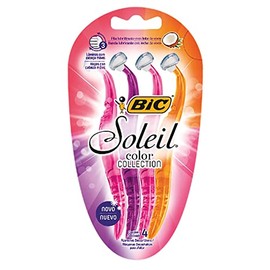 BIC Rastrillo Soleil Acero Inoxidable Mango Ergonómico Banda Lubricante con Leche de Coco y Vitamina E Mujer 4 Piezas