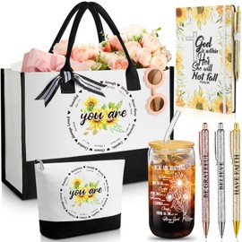 Funnymoom 7 Pcs Christian Gifts for Women Faith Bible Inspirational Religious Thank You Birthday Gifts for Women(Sunflower)