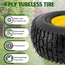 15x6.00-6nhs Lawn Mower Tires, 2 Pack 4 Ply 15x6-6 Tubeless Front Tire with Wheel Assembly for John Deere Riding Mowers, 3" Offset Hub, 3/4" Bushing,700lbs Capacity