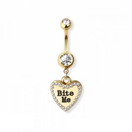 Pierced Owl 14GA Gold Plated Heart Shaped Naughty Message Dangling Belly Button Ring (Bite Me)