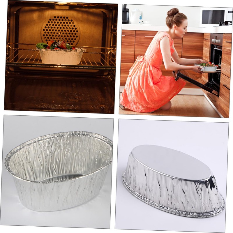 COLLBATH 125Pcs Oval Tinfoil Bowls Baking Trays Stackable Storage for