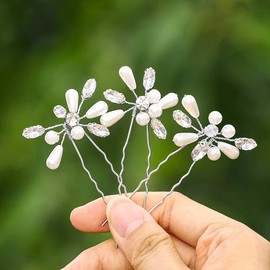 IYOU Bridal Wedding Hair Pins Crystal Pearl Hair Clip Sparkling Rhinestone Hair Clip Bridal Wedding Accessories for Women and Girls (Pack of 3) (Silver)