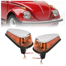 HECASA Turn Signal Light Assembly Compatible with 1970-1979 VW BUG Volkswagen Super Beetle Thing Front Fender Bumper Corner Lamp Right&Left Side Amber Lens w/Bulb Replacement for 113953042N 113953041N