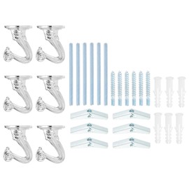 PATIKIL Swag Hooks, 6 Pcs Heavy Duty Ceiling Hooks with Hardware Installation Wall Fixing Ceiling Hangers for Hanging Plants Chandeliers, Silver