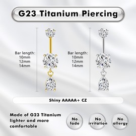 ESHIONER G23 Titanium Belly Button Piercing Gold Silver Belly Piercing Belly Piercing Hanging Belly Button Long Short Jewellery Belly Button Piercing Belly Button Piercing 14G 10 mm 12 mm 14 mm Bar