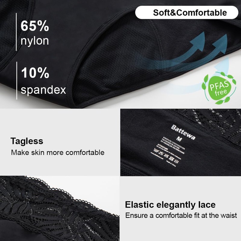 Battewa Full Cover Leak Proof Underwear for Women Overnight Incontinence