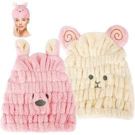 2 Toallas de Secado de Pelo Ultra Suaves y Absorbentes, Rosa y Beige Toalla para Cabello,Toalla de Microfibra para el Cabello,Gorro de BañO de Secado RáPido para Mujeres, Adultos o NiñAs