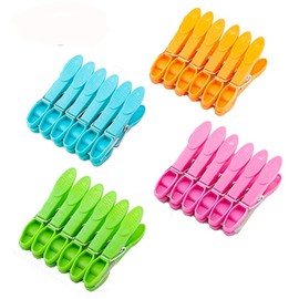 Household Air Drying Clothing Pin Set Colored Spring Clothespins for Laundry Strong Plastic Hanger Clips Pegs 24 Pack