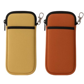 HeXueLy Soft Glasses Case - 2 Pack Double Layer Neoprene Eyeglass Pouch with Carabiner Hook, Lightweight Travel Zipper Case (Khaki & Golden Brown)
