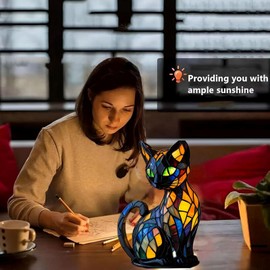 Xugenxes Cat Lamp,2025 New Series Art Desk Lamp, Dyed Resin Vintage Cat Lamp, Resin Bedside Table Lamp, Cute Pet Cat Theme LED Desk Lamp, for Bedroom, Warm Animal Night Light, Home Decor & Gift(A)