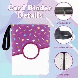 Card Binder Donuts Card Holder Album Trading Cards Holder Zipper Binder for Collection (Purple Donut, 400 Pocket)
