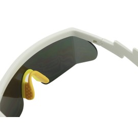 ShadyVEU Semi Rimless Neon Rainbow Sunglasses Mirrored Lens UV Protection 80s Retro Rave Shades Crooked ZigZag Bolt Arm (White w/Yellow Nose Pad/Rainbow Mirrored Lens)