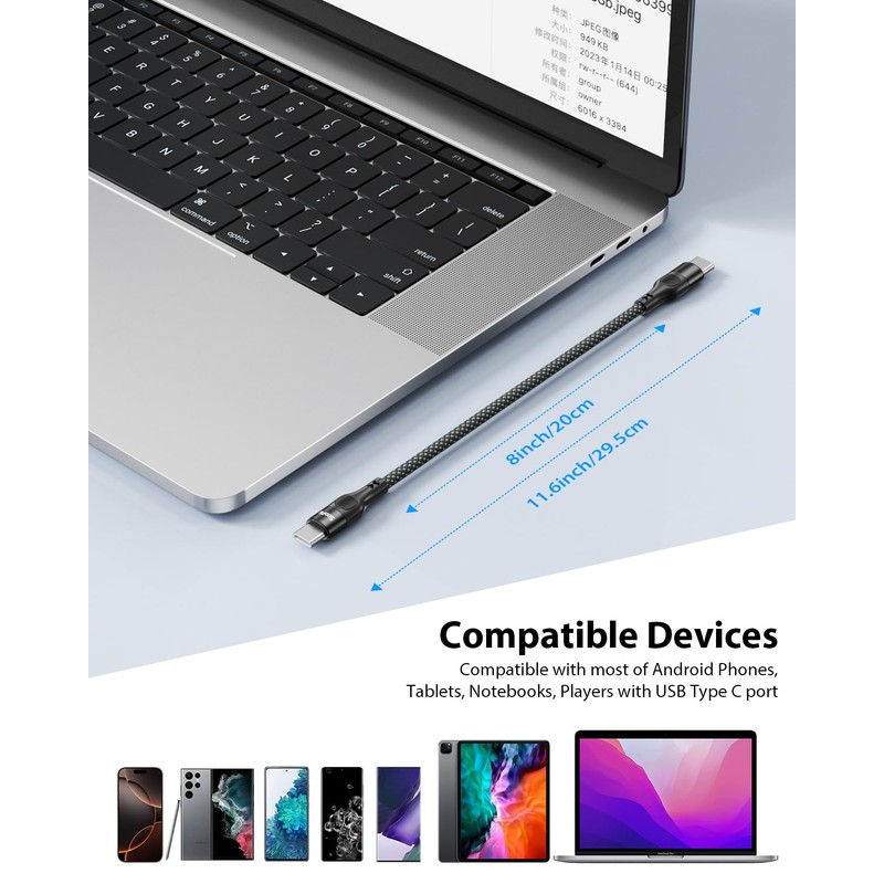 SOOPII 6-Pack 0.7Ft Short USB C to USB C Cable,