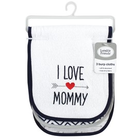 Luvable Friends Unisex Baby Cotton Burp Cloths with Fiber Filling, Hearts Boy Mommy, One Size