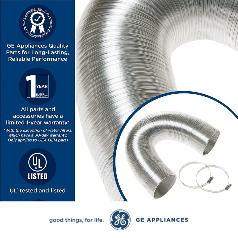 GE Appliances 8-Foot Flexible Metal Dryer Duct, WX08X10086, Genuine OEM