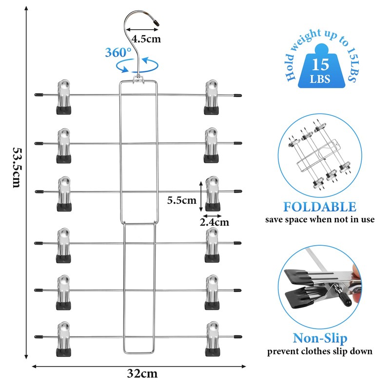 2 Pack Foldable 6-Layer Trouser Hangers Space Saving Metal Hangers
