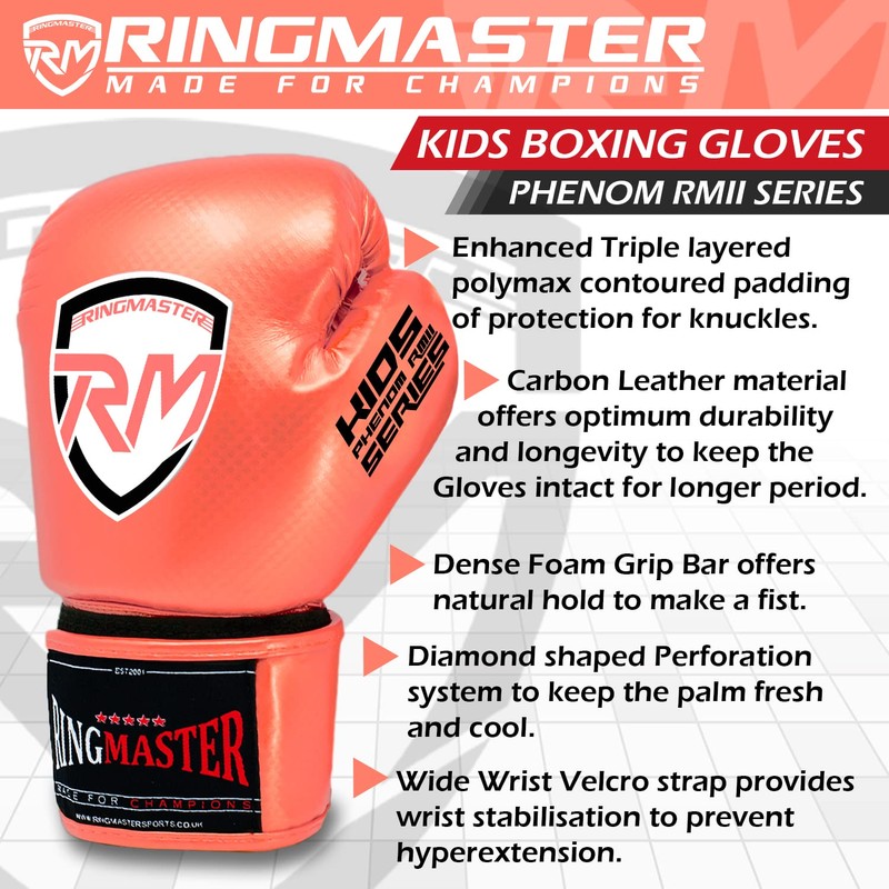 RingMaster Sports Kids Boxing Gloves Carbon Leather Training Sparring Punch