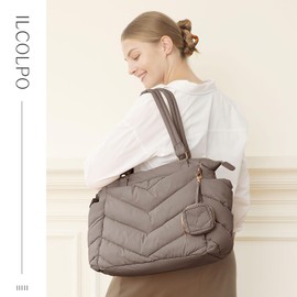 ILCOLPO Diaper Bag Tote,Diaper Bag Backpack,Puffer Tote Bag with Pacifier Case,Lightweight Mommy for Hospital,Puffy with 10 Pockets,Convertible Baby for Travel,Khaki