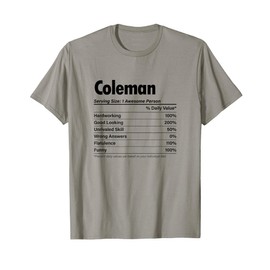 COLEMAN Nutrition Facts | Funny Name Definition - Graphic T-Shirt
