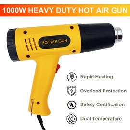Twippo Heat Gun 1000W Dual-Temperature Settings 338℉ & 752℉（170℃& 400℃) Fast Heating Heavy Duty Hot Air Gun Tool with Overheat Protection for Shrink Tubing, Vinyl Wrap, Crafting and Paint Removal