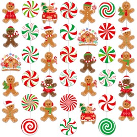 Christmas Gingerbread Theme Decorations Gingerbread Garlands 8PCS Xmas Party Decorations Candy Cane Peppermint Gingerbread Man Hanging Paper Garlands for Santa Claus Winter Holiday Party Supplies