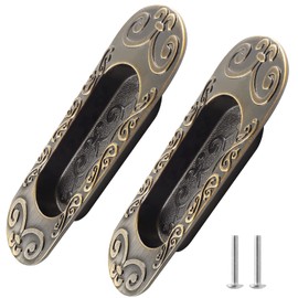 Biaungdo 2 Pcs Recessed Flush Handles Stainless Steel Finger Oval Pulls Sliding Door Plate Cabinet Drawer Pulls Handles Antique Bronze 147mm/5.78"
