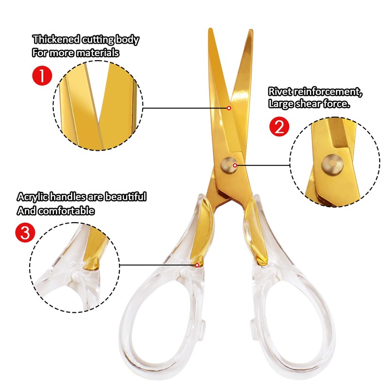 Acrylic Scissors, Stylish Gold Scissors Cute Stainless Steel Scissors with