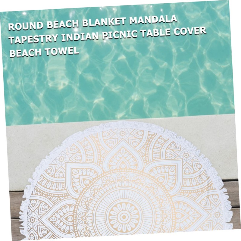 Alipis Beautiful Round Mandala Beach Towel White Microfiber Multi-Purpose for