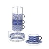 Selamica Ceramic Cappuccino Cups with Saucers and Metal Stand, 8