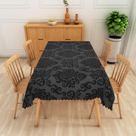 Leyiyi Vintage Black Rectangle Tablecloth Black Damask Floral Waterproof Table Cloth Vintage Baroque Classic Flower Pattern Table Cover for Home Kitchen Dining Room Table Decorations 60x120inch