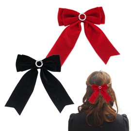 2pcs Black Red Velvet Bow Hair Clips, Christmas Cheer Bows Jumbo Hair Bows Sparkly Rhinestone Bowknots Hair Barrettes Valentines Day Hair Accessories for Women (5.1 * 3.7inch)