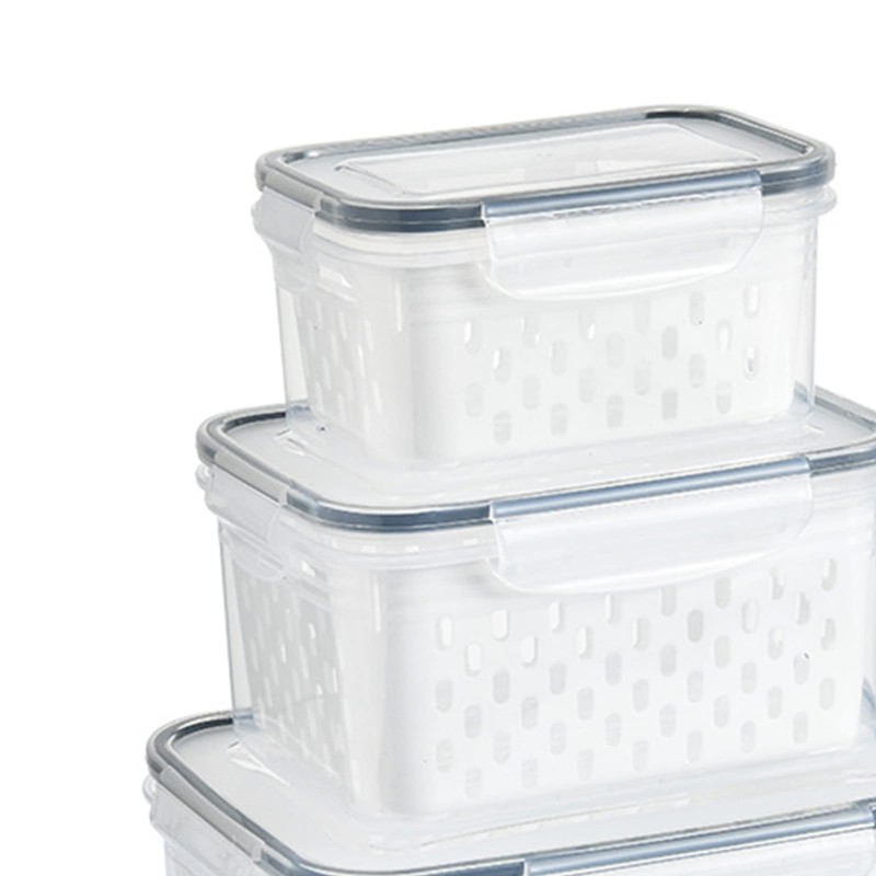 3pcs Drain Storage Basket Box, Fruit Vegetable Storage Container, Transparent