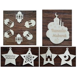 Ramadan Wooden Shape(60 Mix) Stars Masjid Lanterns Ornament DIY Cutouts Ramadan Decoration Eid Favors Hanging Eid Decoration Islamic Wall Decoration Islamic Gifts 123