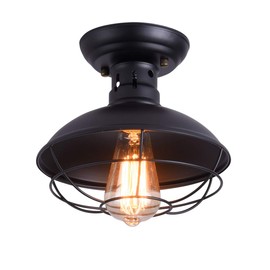Qcyuui Rustic Ceiling Light Black, E27 Mini Ceiling Pendant Lighting, Semi Flush Mounted with Industrial Metal Cage, Hallway Stairway Foyer Kitchen Porch Entryway
