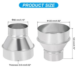 PATIKIL 5 Inch to 3 Inch Round Duct Reducer Increaser Connector, Galvanized Steel Air Duct Adapter Pipe Fitting for Bathroom Kitchen Inline Ventilation Systems, Silver Tone