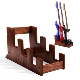 Wooden Floor Stand for Multiple Electric Guitars, 3-Holder, Space-Saving Floor Guitar Rack for Home, Studio, Stage, Multiple Electric Guitar, Bass Guitar Display (American Black Walnut)