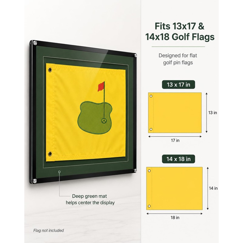 Fletzorb Golf Flag Frame 13x17/14x18, Acrylic Display Case with Green