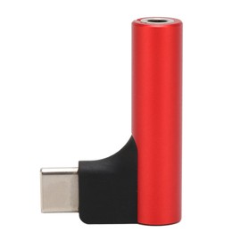 USB C to 3.5mm Sound Headphone Jack Adapter Type C Aux DAC Stereo Mic HiFi Right Angle Dongle for Earphone Red